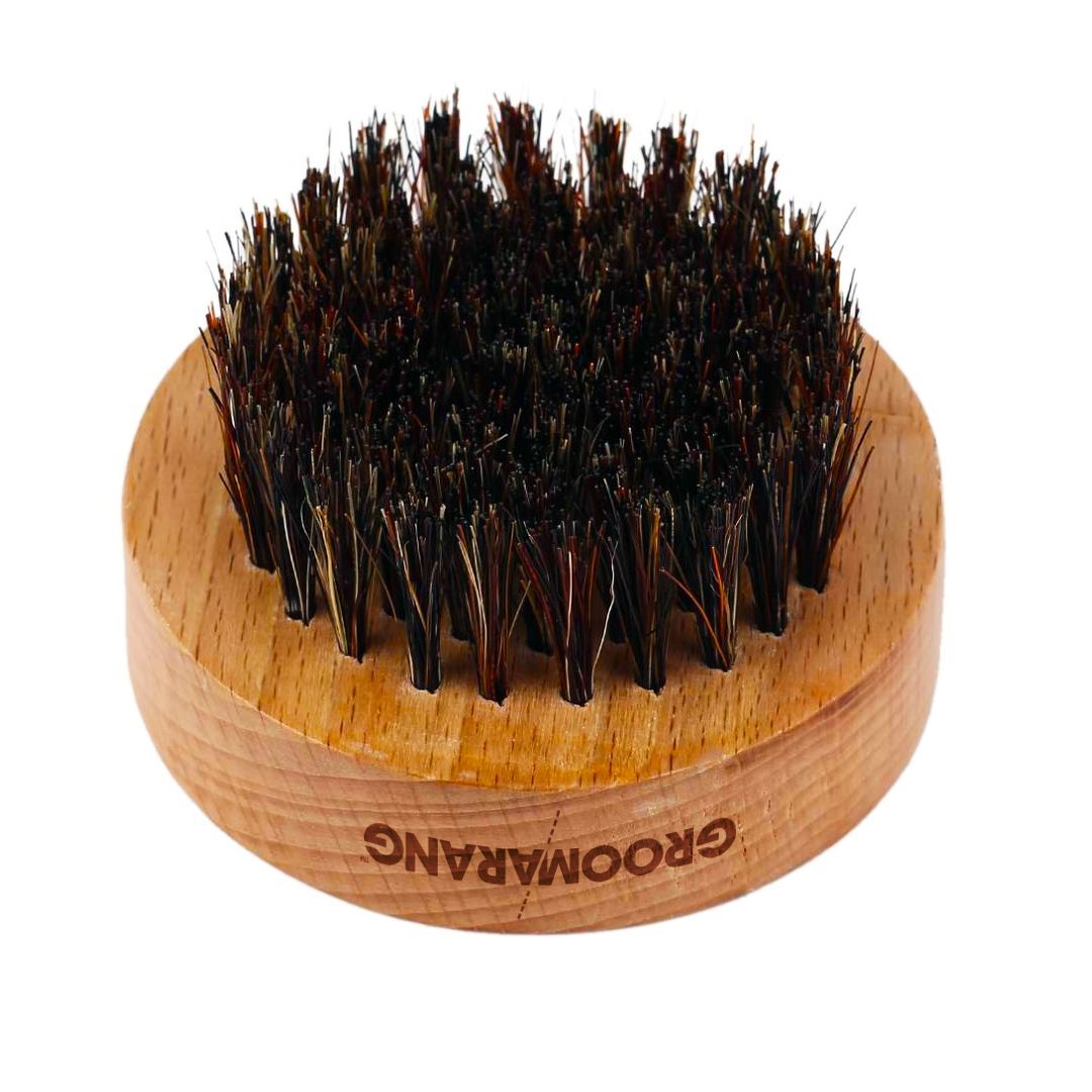 Groomarang 'O' Boar Bristle Beard Brush - Luxury Mens Grooming Gift, Wood & Bristle