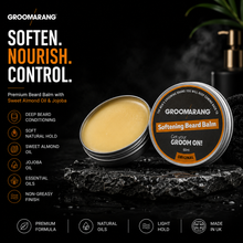Load image into Gallery viewer, Groomarang Softening Beard Balm 60ml - Enriched with Sweet Almond Oil, Jojoba, Limonene &amp; Linalool