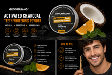 Load image into Gallery viewer, Groomarang Teeth Whitening Powder - Activated Charcoal &amp; Coconut Shell in Mint Orange