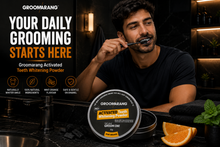 Load image into Gallery viewer, Groomarang Teeth Whitening Powder - Activated Charcoal &amp; Coconut Shell in Mint Orange