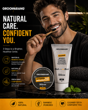 Load image into Gallery viewer, Groomarang Charcoal Teeth Whitening Kit - Toothbrush Charcoal Powder &amp; Toothpaste | FREE Postage