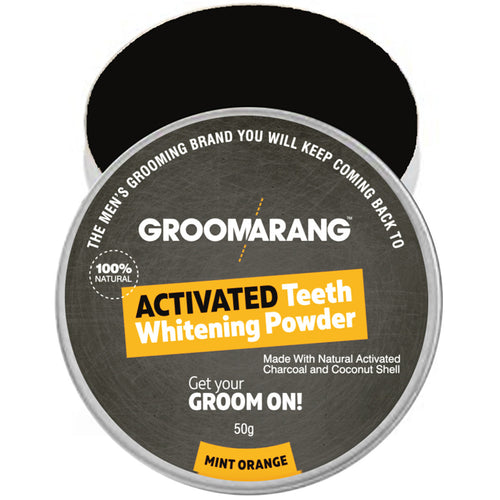 Groomarang Activated Teeth Whitening Powder - Activated Charcoal & Coconut Shell - Mint Orange
